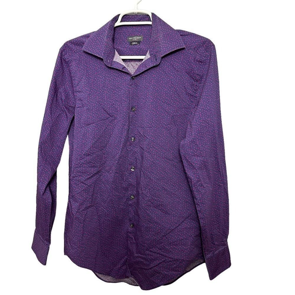 Van Heusen Shirt Mens‎ 15 32/33 Purple Patterned Long Sleeve Dress Shirt